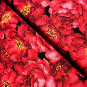 Garden Rose - Packed Large Red Roses on Black - Cotton Fabric