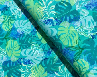 Midnight In The Jungle - Tropical Foliage Pond - Cotton Fabric