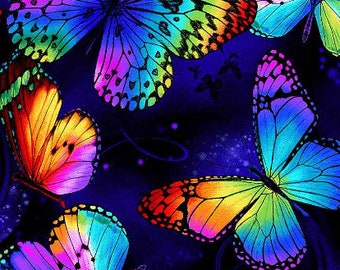 Timeless Treasures - Jardin des papillons - Tissu volant de papillons multicolores par Chong-A Hwang - Tissu en coton