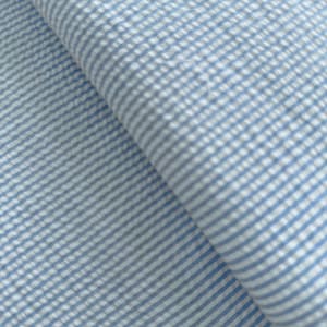 Seersucker Stripe Blue Fabric - Width 56" - Cotton & Polyester Blend
