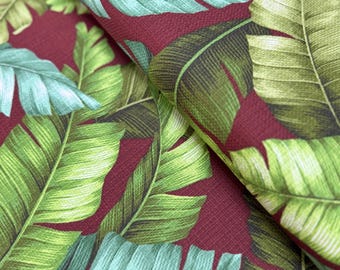 Tessuto Barkcloth Island Paradise: Foglie tropicali su ruggine - Sevenberry Cotton Flax