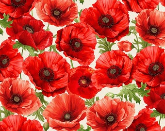 Red Poppy Floral Fabric – Timeless Treasures Cotton Print