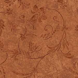 May include: A seamless pattern with a brown background and a repeating design of stylized floral motifs in a darker brown color.