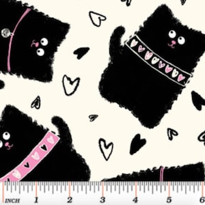 Tossed Smudgy Cats on Cream Fabric by Greta Lynn - Cotton Fabric