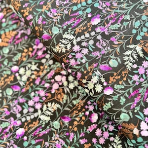 Lilac and Sage - Wildflowers Pebble Copper Pearl - Metallic Cotton Fabric