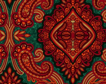 RJR Fabrics - Aruba - Paisley Red Green Fabric by Jinny Beyer - Cotton Fabric