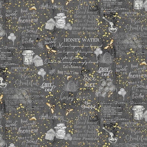 Honey Bee Farm - Hives Rules and Quotes Fabric by Gail Cadden - Cotton Fabric