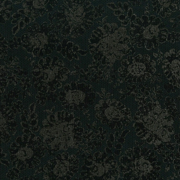 RJR Fabrics - Shiny Objects - Precious Metals - Lustrous Lace Radiant Black Metallic Fabric by Flaurie & Finch - Metallic - Cotton Fabric