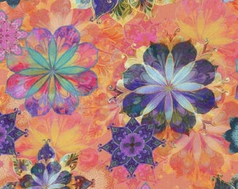 Tela de algodón con estampado floral de coral de Venecia, Christiane Marques Robert Kaufman