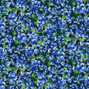 Blueberry Delight - Blueberries Bush Fabric - Digital Print - Cotton Fabric
