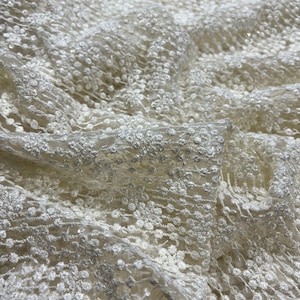 Cream Embroidered Net Fabric Embellished with Sequins