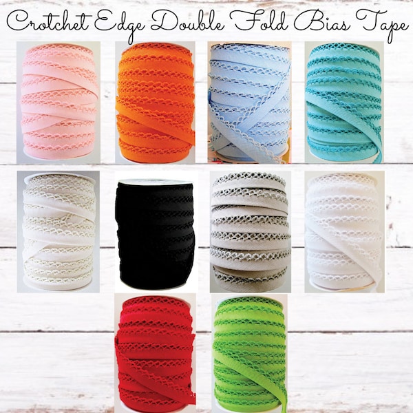 Crotchet Edge Double Fold Bias Solid Tapes | Sold by the Yard | Quilt Binding | Trim | Craft Supplies