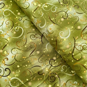 Dance of the Dragonfly - Swirling Sky Celedon - Metallic - Cotton Fabric