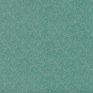 Holly Night Frost - Icy Swirls Aqua Metallic - Cotton Fabric