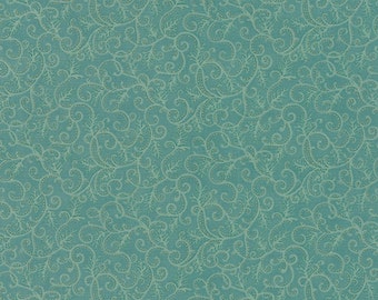Holly Night Frost - Remolinos helados Aqua Metallic - Tela de algodón