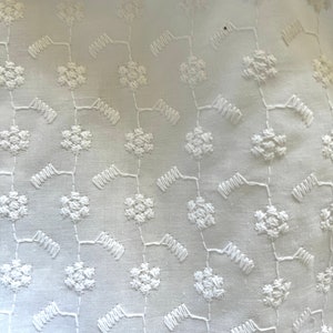 White Hakoba Cotton Embroidered Fabric with Florals image 3