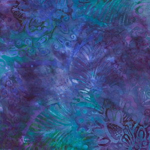 108&quot; Wide - XTonga Tri-Exotic Leaf Reef Batik Fabric | Timeless Treasures | Wide Quilt Backing | Hand-Dyed Blue Green Cotton
