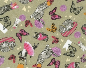 Robert Kaufman - Fancypants - Cats Natural Fabric by World Art Group - Cotton Fabric