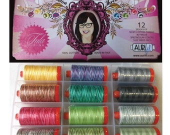 Aurifil Tula Pink 50wt Cotton Thread Box: 12 Large Spools