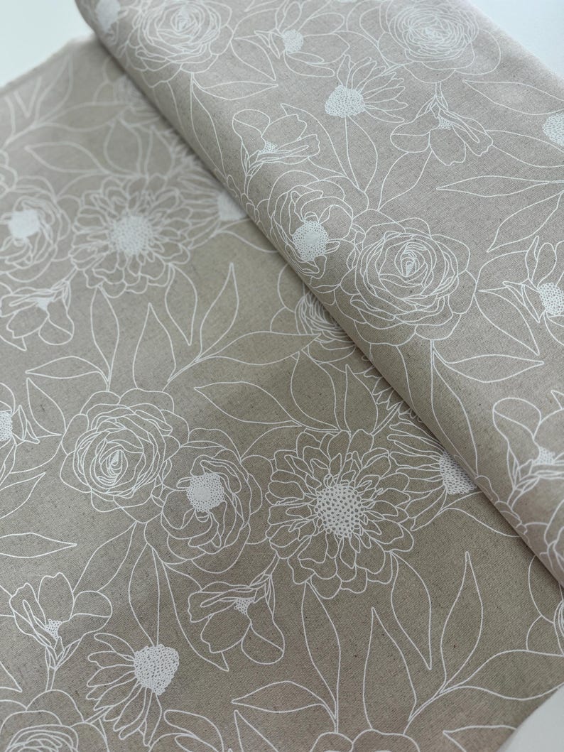 Botany Mochi Linen Paper: Floral Cotton Linen Fabric by Alli K Design image 4