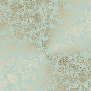 Cotton + Steel - Primavera - Moxie Floral Mint Metallic Fabric by Rifle Paper Co. - Metallic Cotton Fabric