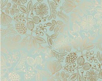 Rifle Paper Co. Metallic Cotton Fabric: Moxie Floral Mint Primavera
