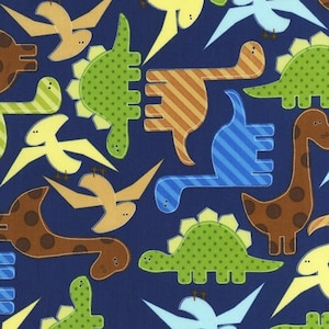 Urban Zoologie – Dinosaurs on Navy Fabric by Robert Kaufman | Ann Kelle | Dinosaur Cotton Fabric for Kids Quilts & Projects
