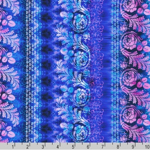 Wishwell - Bloomburst - Floral Stripes Cobalt Fabric by Vanessa Lillrose and Linda Fitch - Cotton Fabric