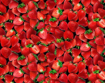 Frisches Obst - Gepackte Erdbeeren Stoff - Zeitlose Schätze - Erdbeere Digitaldruck Baumwolle