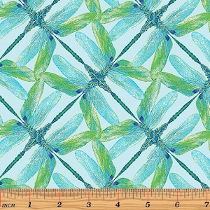 Dance of the Dragonfly - Pinwheel Geo Aqua/Green Metallic Fabric by Kanvas Studio - Metallic - Cotton Fabric