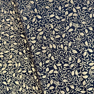 Holiday Wishes - Mistletoe Scroll Black/Gold - Metallic Cotton Fabric