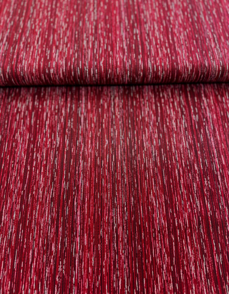 Holiday Wishes - Stripe Crimson/Silver Metallic - Cotton Fabric image 4