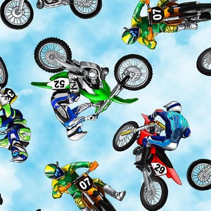 Monster Wheels Dirt Bikes Motocross Fabric by Timeless Treasures