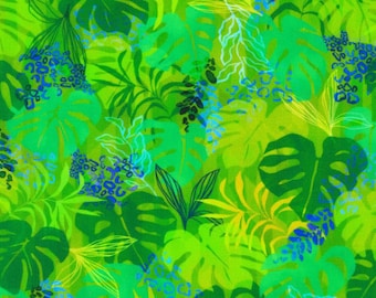 Robert Kaufman - Midnight In The Jungle - Tropical Foliage Moss - Cotton Fabric