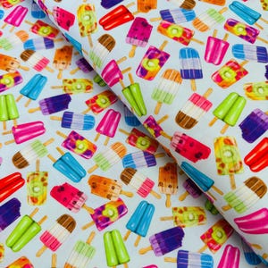Popsicles on Blue Cotton Fabric: Sweet Tooth by Mary Lake Thompson