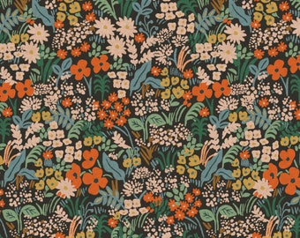 Tela de lona Meadow de Rifle Paper Co.: detalles metálicos multicolores en negro