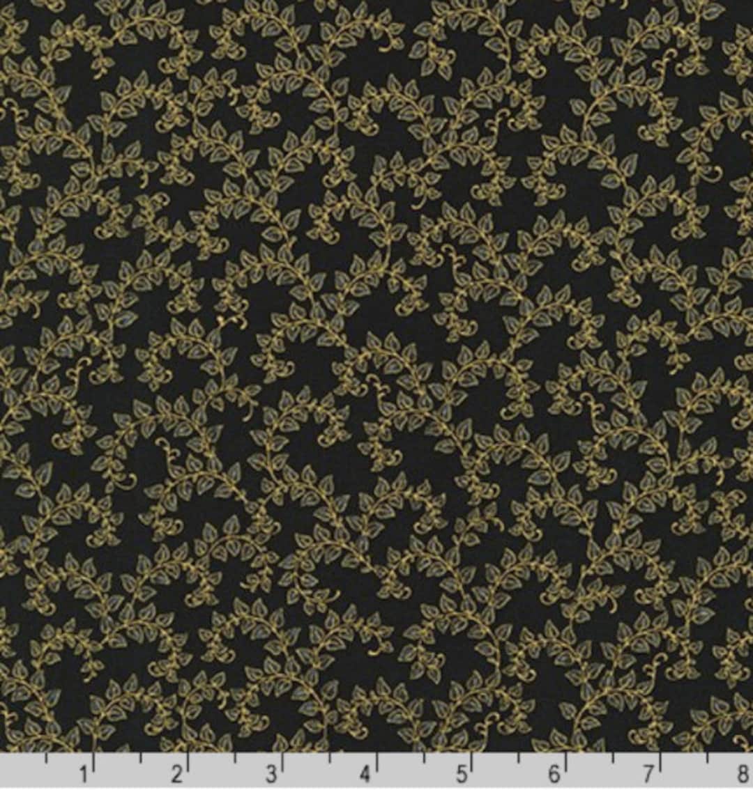 Robert Kaufman Florentine Garden Vine Black Metallic Fabric by Hyun Joo