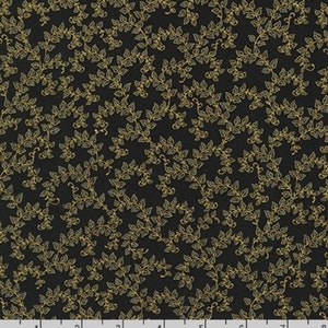 Florentine Garden - Vine Black Metallic Fabric by Hyun Joo Lee - Metallic Cotton Fabric