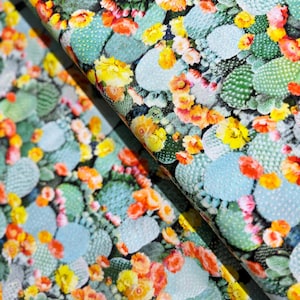 Southwest - Floral Cactus With Dots Fabric - Digital Print - Cotton Fabric