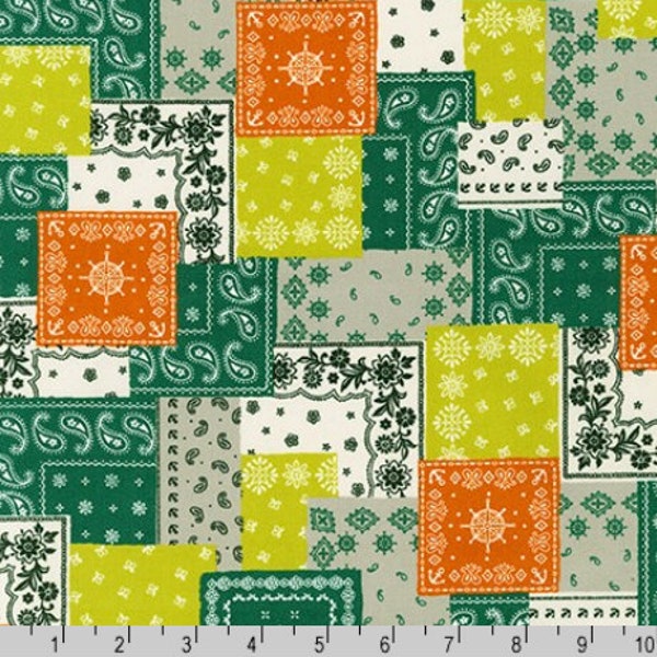 Robert Kaufman - Bandana Poplin - Green Fabric by Sevenberry - Cotton Fabric