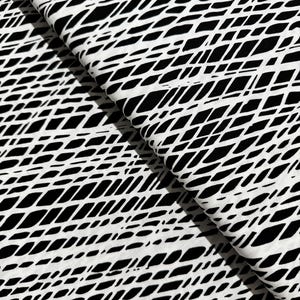 Island Blossom - Lattice Black/White Fabric by Maria Kalinowski - Cotton Fabric