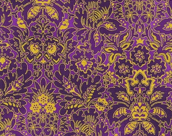 Midnight Nectar - Floral Damask Violet Gold Metallic Fabric by Studio RK - Cotton Fabric