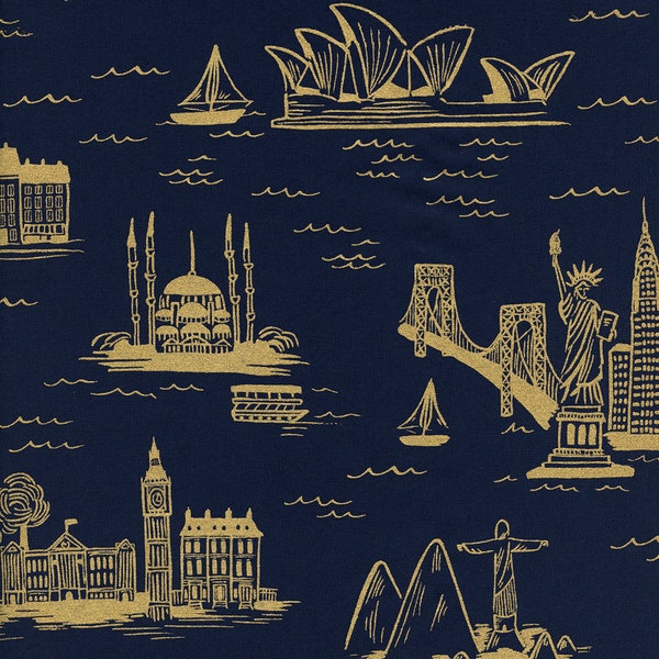 Cotton + Steel - Les Fleurs - City Toile Navy - Metallic Lawn Cotton Fabric by Rifle Paper Co.