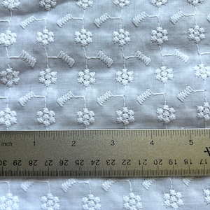 White Hakoba Cotton Embroidered Fabric with Florals image 6