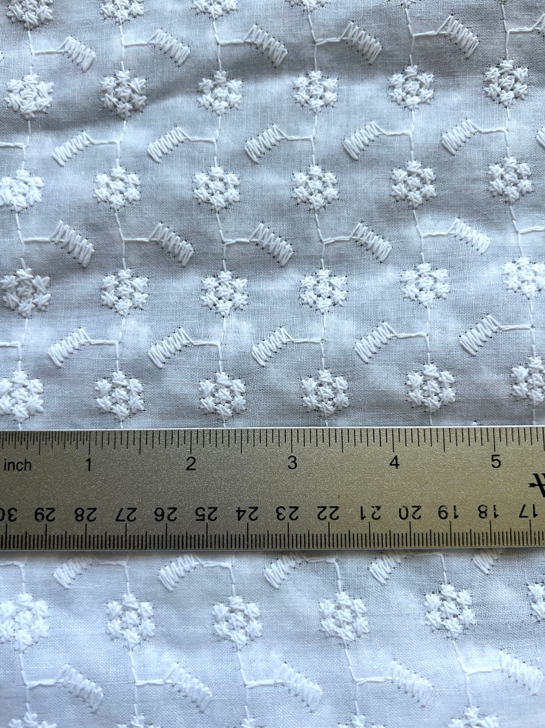 White Hakoba Cotton Embroidered Fabric with Florals image 6