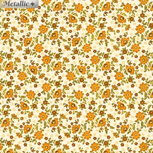 Radiance - Tessuto radiante Mini Blossoms Crema Arancione metallizzato di Kanvas Studio - Metallizzato - Tessuto di cotone