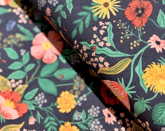 Poppy Fields Canvas Fabric: Rifle Paper Co. Black Floral Cotton Linen Blend