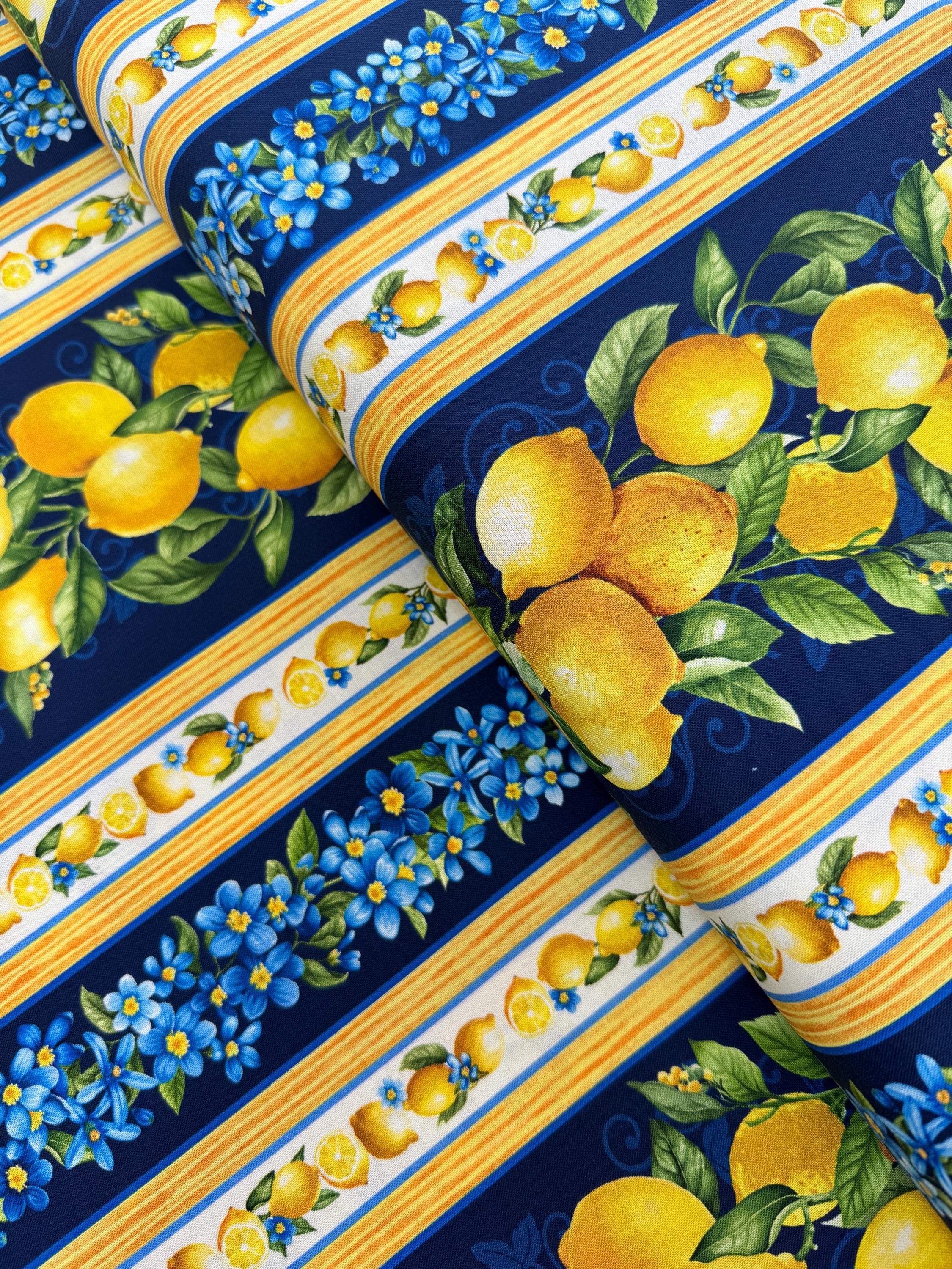 Limoncello - Lemon 11 Inch Stripes Fabric - Digital Print - Cotton Fabric