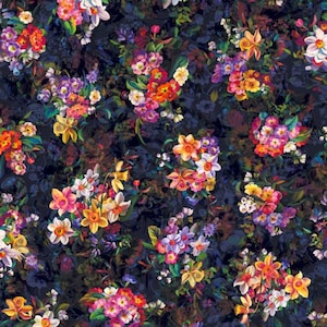 RJR Fabrics - Arcadia - Blooms Full of Grandeur Onyx Fabric - Digital Print - Cotton Fabric