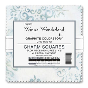 Artisan Batiks Winter Wonderland - Graphite Colorstory Charm Pack - 42, 5&quot; x 5&quot; Precut Fabric Squares